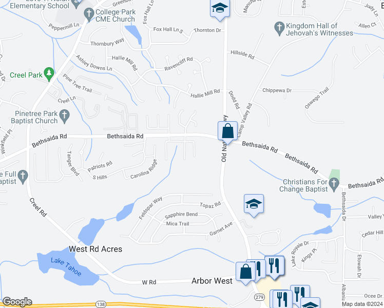 map of restaurants, bars, coffee shops, grocery stores, and more near 2424 Wood Bend Lane in Riverdale