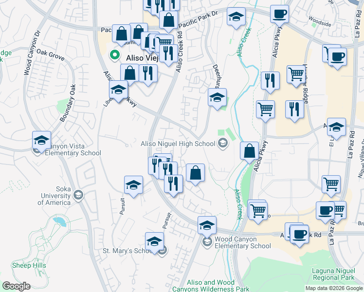 map of restaurants, bars, coffee shops, grocery stores, and more near 8 Cartegena in Aliso Viejo