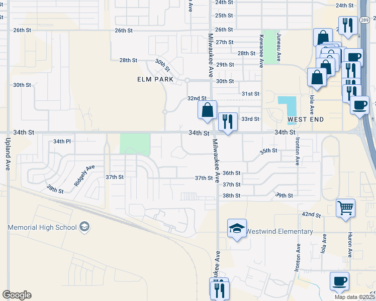 map of restaurants, bars, coffee shops, grocery stores, and more near 3420 Milwaukee Avenue in Lubbock