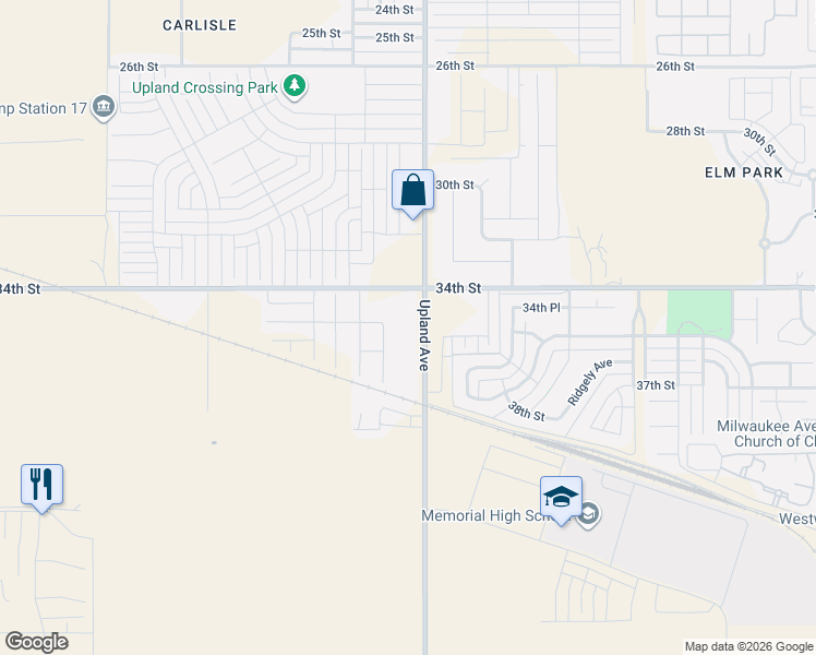 map of restaurants, bars, coffee shops, grocery stores, and more near 3406 Upland Avenue in Lubbock