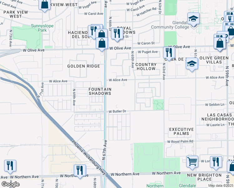 map of restaurants, bars, coffee shops, grocery stores, and more near 8611 North 67th Avenue in Glendale