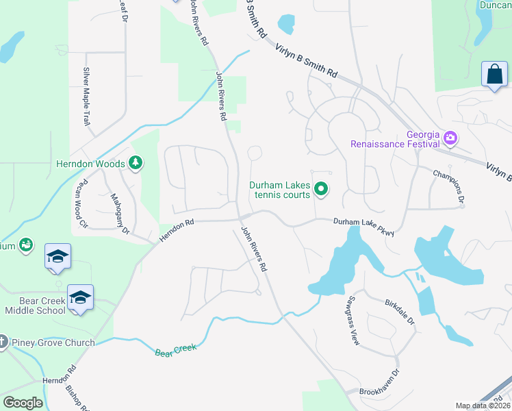 map of restaurants, bars, coffee shops, grocery stores, and more near 25 Glen Abbey Circle in Fairburn