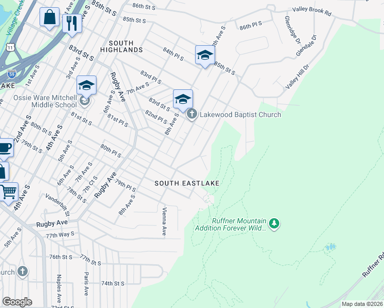map of restaurants, bars, coffee shops, grocery stores, and more near 8201 9th Avenue South in Birmingham