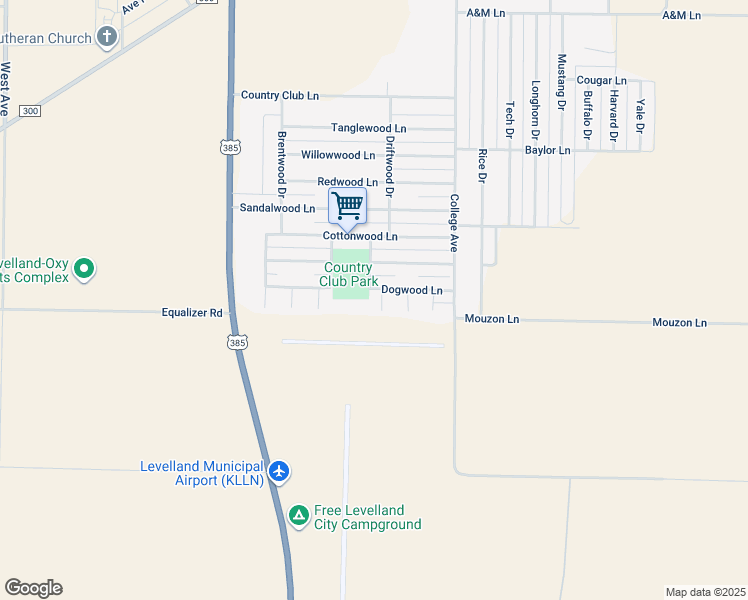 map of restaurants, bars, coffee shops, grocery stores, and more near Driftwood Ln in Levelland
