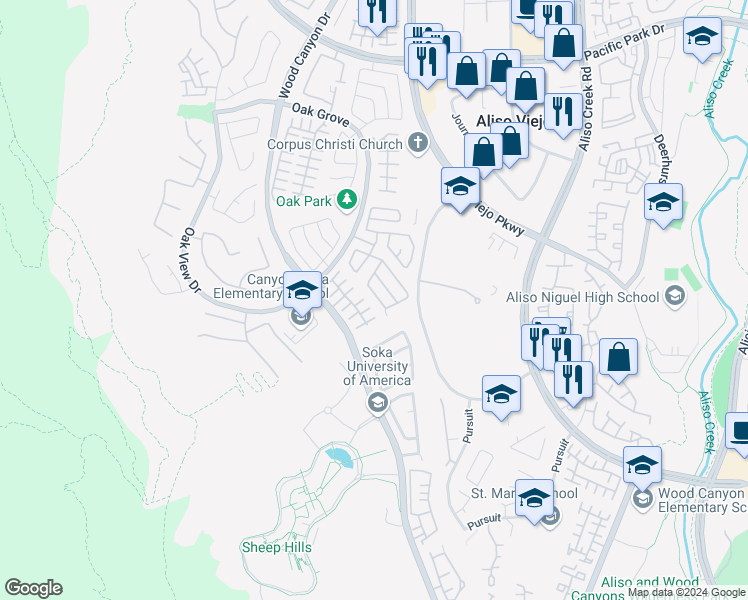 map of restaurants, bars, coffee shops, grocery stores, and more near 31 Wellington Place in Aliso Viejo