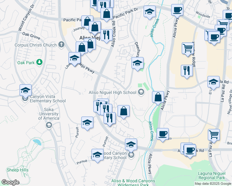 map of restaurants, bars, coffee shops, grocery stores, and more near 1 Cartegena in Aliso Viejo
