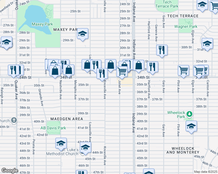 map of restaurants, bars, coffee shops, grocery stores, and more near 3411 Knoxville Avenue in Lubbock