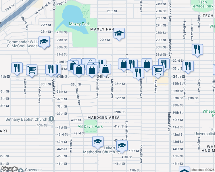 map of restaurants, bars, coffee shops, grocery stores, and more near 3802 35th Street in Lubbock