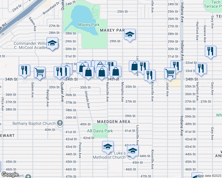 map of restaurants, bars, coffee shops, grocery stores, and more near 3814 35th Street in Lubbock
