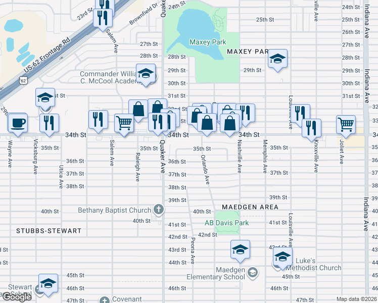 map of restaurants, bars, coffee shops, grocery stores, and more near 4204 Peoria Avenue in Lubbock