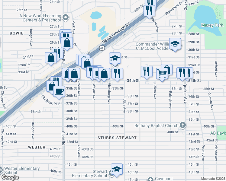map of restaurants, bars, coffee shops, grocery stores, and more near 4902 35th Street in Lubbock