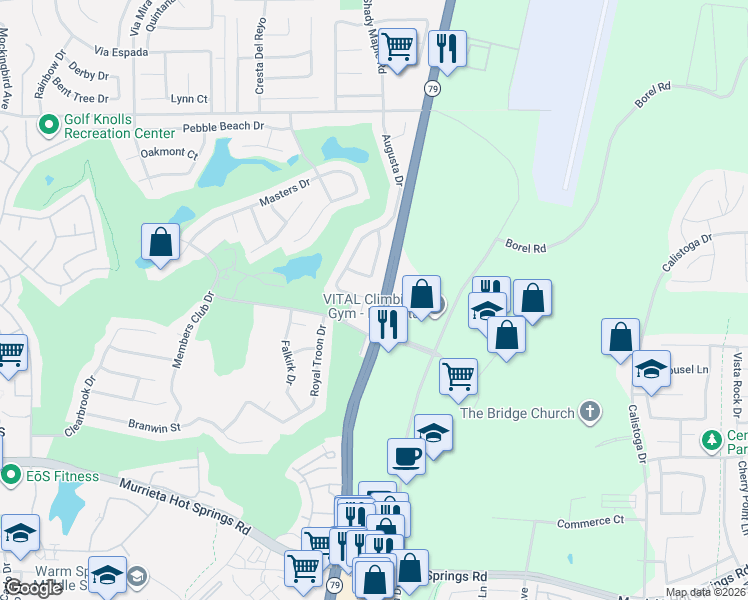 map of restaurants, bars, coffee shops, grocery stores, and more near 29880 Pinehurst Drive in Murrieta