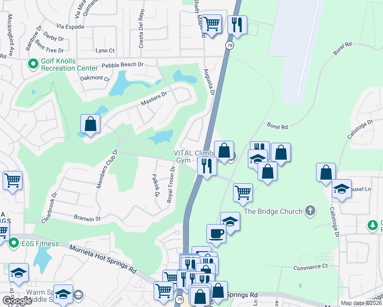 map of restaurants, bars, coffee shops, grocery stores, and more near 29880 Pinehurst Drive in Murrieta