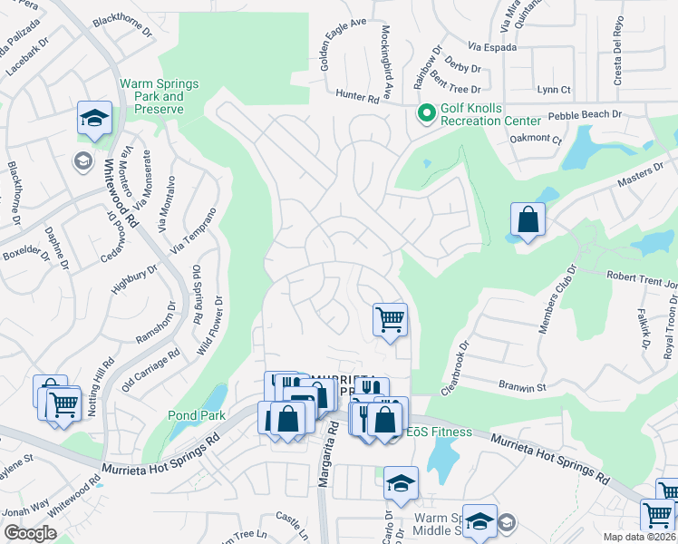 map of restaurants, bars, coffee shops, grocery stores, and more near 28805 Via Princesa in Murrieta