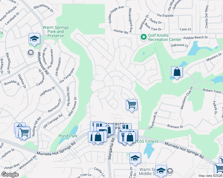 map of restaurants, bars, coffee shops, grocery stores, and more near 28805 Via Princesa in Murrieta