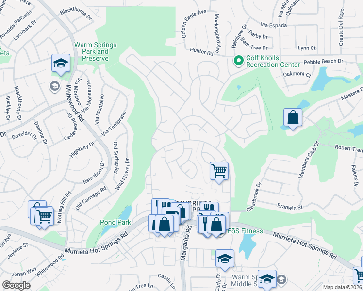 map of restaurants, bars, coffee shops, grocery stores, and more near 28805 Via Princesa in Murrieta