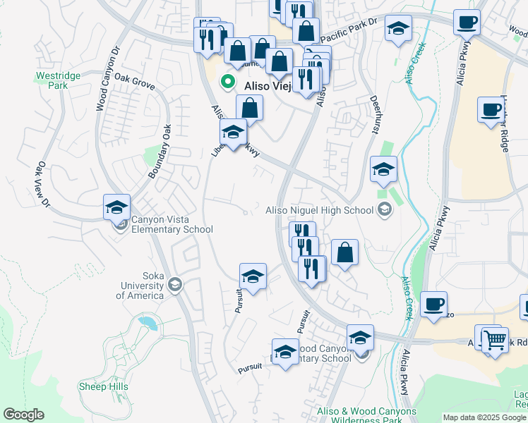 map of restaurants, bars, coffee shops, grocery stores, and more near 27662 Aliso Creek Road in Aliso Viejo