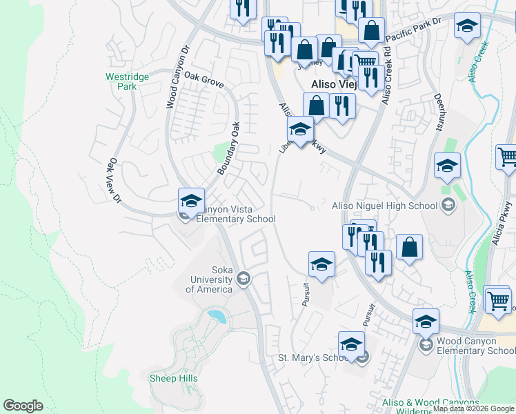 map of restaurants, bars, coffee shops, grocery stores, and more near 31 Seven Kings Place in Aliso Viejo
