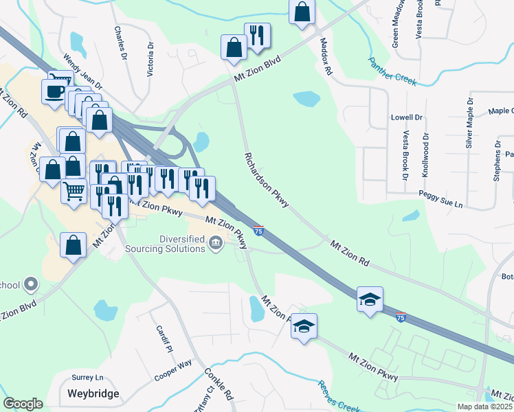map of restaurants, bars, coffee shops, grocery stores, and more near 2464 Mount Zion Road in Jonesboro