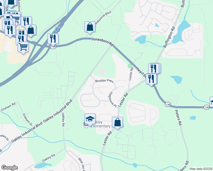 map of restaurants, bars, coffee shops, grocery stores, and more near 7125 Boulder Pass in Union City