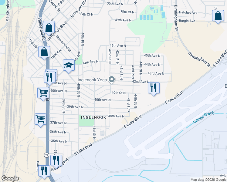 map of restaurants, bars, coffee shops, grocery stores, and more near 4221 41st Avenue North in Birmingham