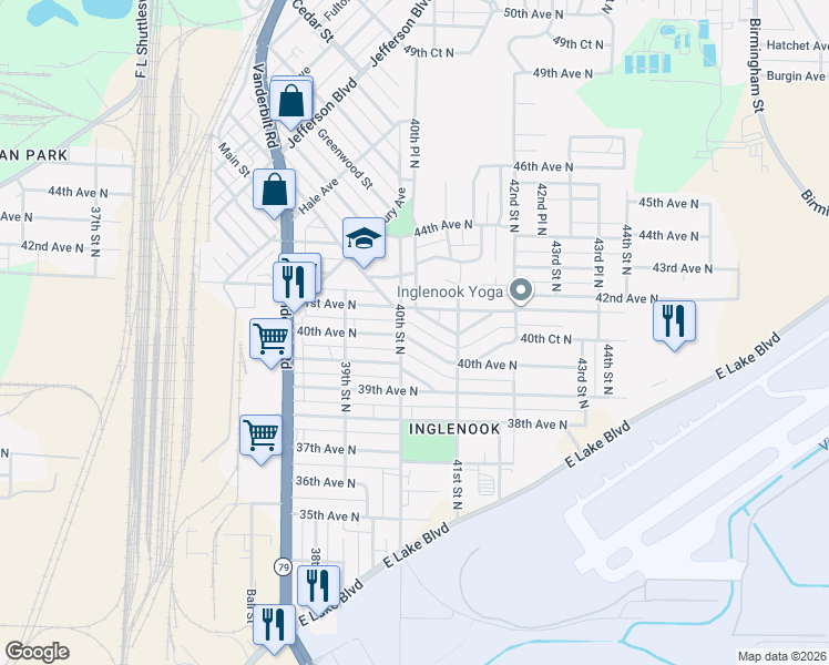 map of restaurants, bars, coffee shops, grocery stores, and more near 4017 40th Terrace North in Birmingham