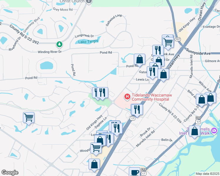 map of restaurants, bars, coffee shops, grocery stores, and more near 4442 Gold Flower Loop in Murrells Inlet