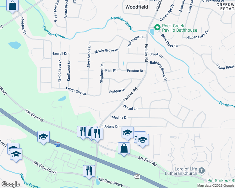 map of restaurants, bars, coffee shops, grocery stores, and more near 2860 Haddon Drive in Rex
