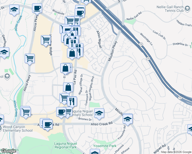 map of restaurants, bars, coffee shops, grocery stores, and more near 24381 Opal Hill Court in Laguna Niguel