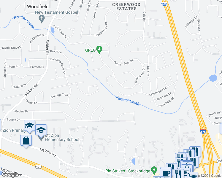 map of restaurants, bars, coffee shops, grocery stores, and more near 3305 Weathered Wood Way in Rex