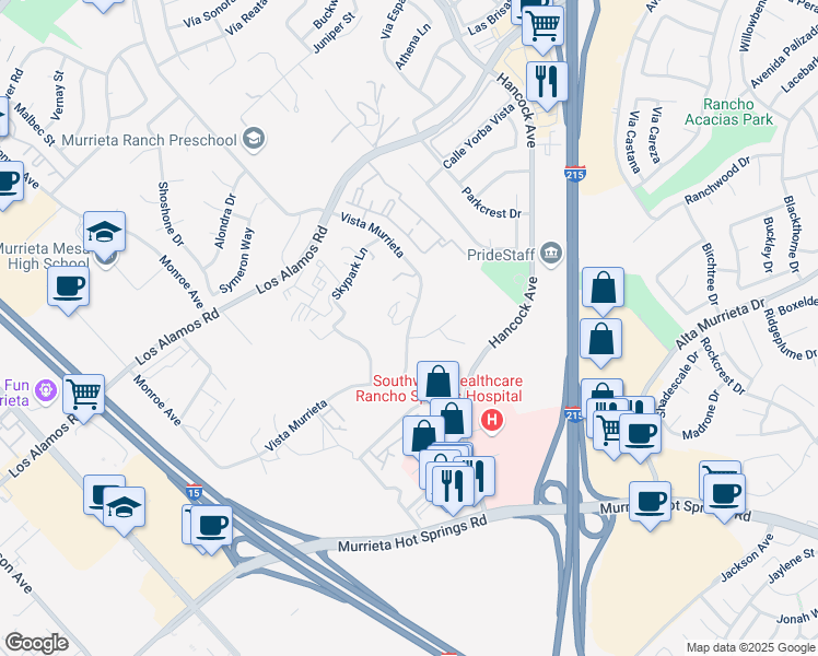map of restaurants, bars, coffee shops, grocery stores, and more near 39368 Vista Murrieta in Murrieta