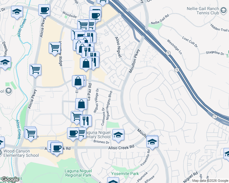 map of restaurants, bars, coffee shops, grocery stores, and more near 24381 Opal Hill Court in Laguna Niguel