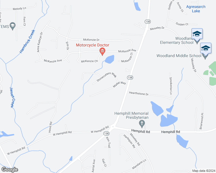map of restaurants, bars, coffee shops, grocery stores, and more near 138 Mallet Way in Stockbridge