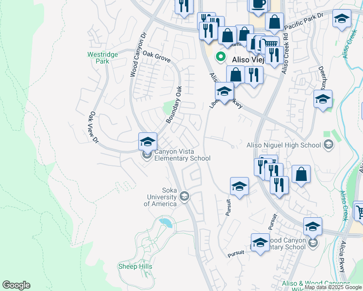 map of restaurants, bars, coffee shops, grocery stores, and more near 31 Wellington Place in Aliso Viejo