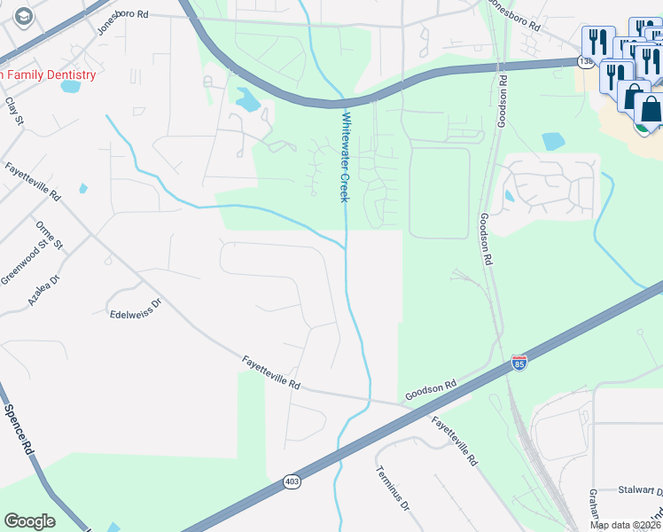 map of restaurants, bars, coffee shops, grocery stores, and more near 958 Fellowship Road in Fairburn