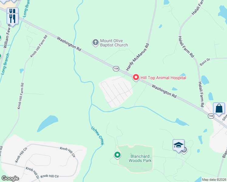map of restaurants, bars, coffee shops, grocery stores, and more near 415 Flowing Creek Drive in Evans