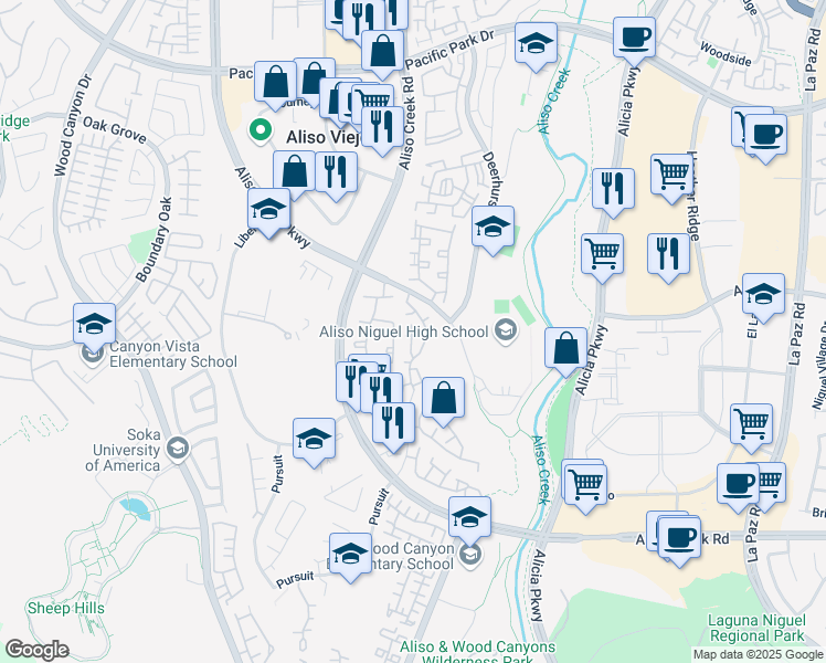 map of restaurants, bars, coffee shops, grocery stores, and more near 1 Cartegena in Aliso Viejo
