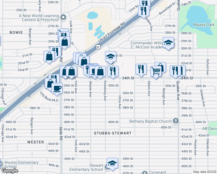map of restaurants, bars, coffee shops, grocery stores, and more near 4902 35th Street in Lubbock