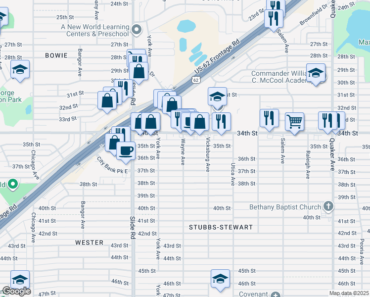map of restaurants, bars, coffee shops, grocery stores, and more near 4920 35th Street in Lubbock