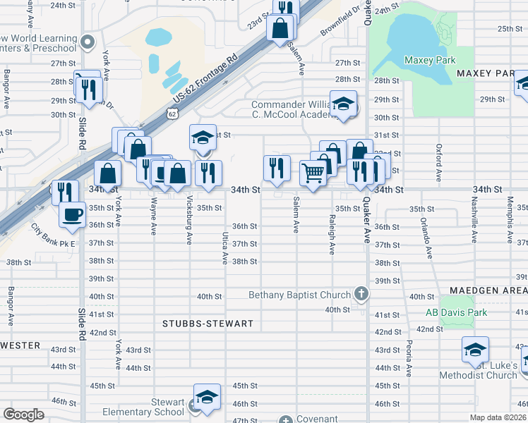 map of restaurants, bars, coffee shops, grocery stores, and more near 3411 Toledo Avenue in Lubbock