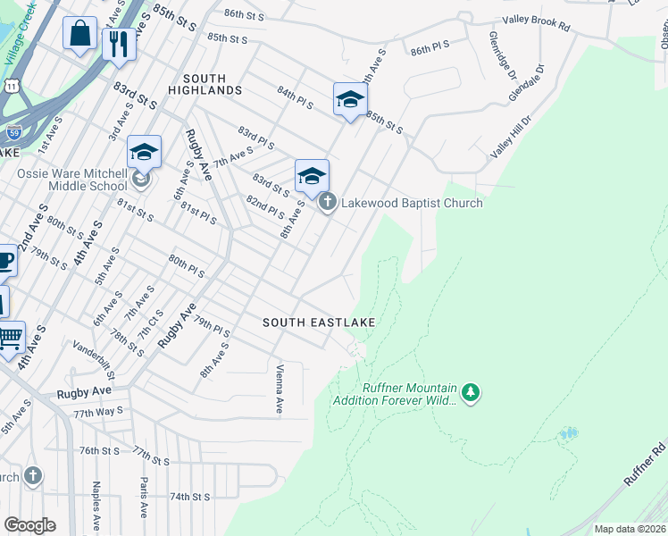 map of restaurants, bars, coffee shops, grocery stores, and more near 8212 10th Avenue South in Birmingham