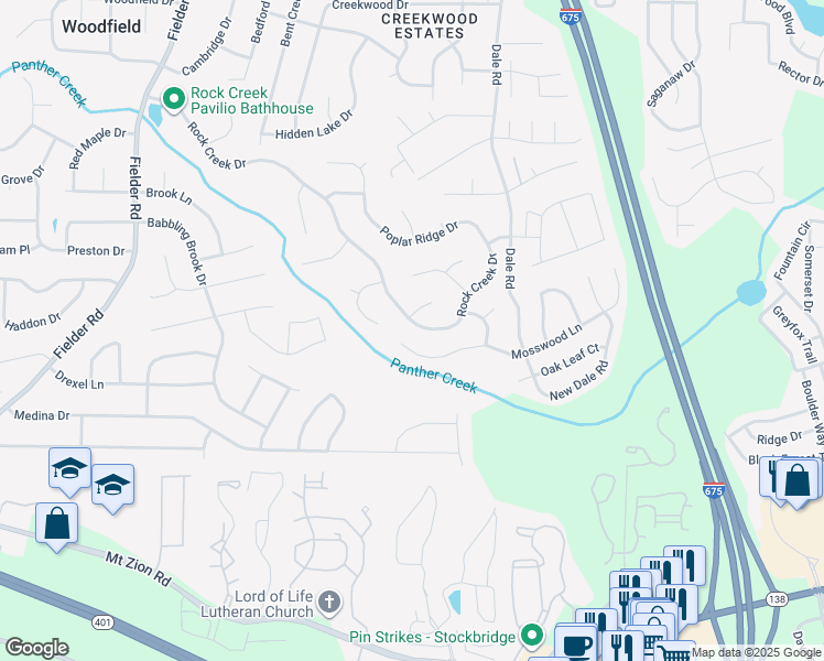 map of restaurants, bars, coffee shops, grocery stores, and more near 3351 Rock Creek Drive in Rex