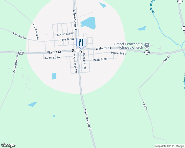 map of restaurants, bars, coffee shops, grocery stores, and more near 141 Cedar Street Southeast in Salley