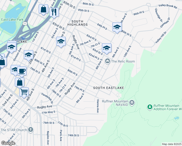map of restaurants, bars, coffee shops, grocery stores, and more near 768 81st Place South in Birmingham