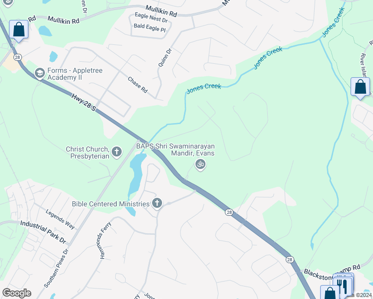 map of restaurants, bars, coffee shops, grocery stores, and more near 911 Nerium Trail in Evans