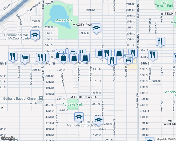 map of restaurants, bars, coffee shops, grocery stores, and more near 3802 35th Street in Lubbock