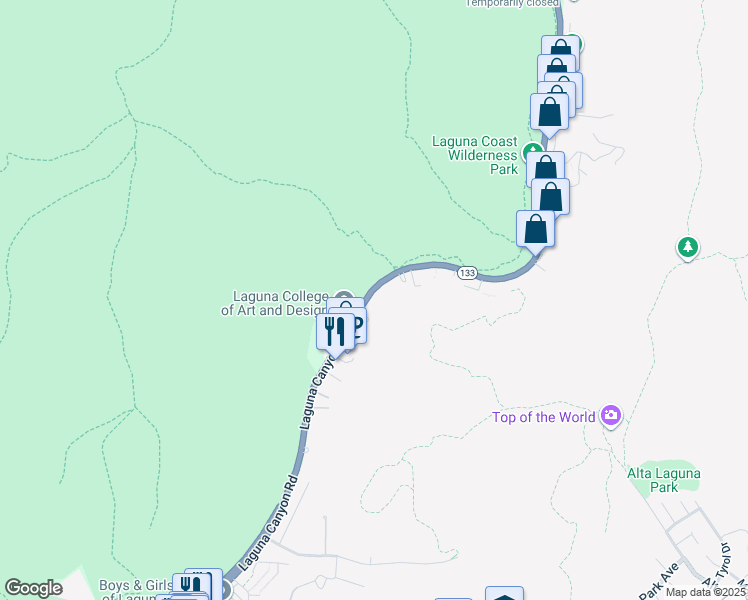 map of restaurants, bars, coffee shops, grocery stores, and more near 2375 Laguna Canyon Road in Laguna Beach