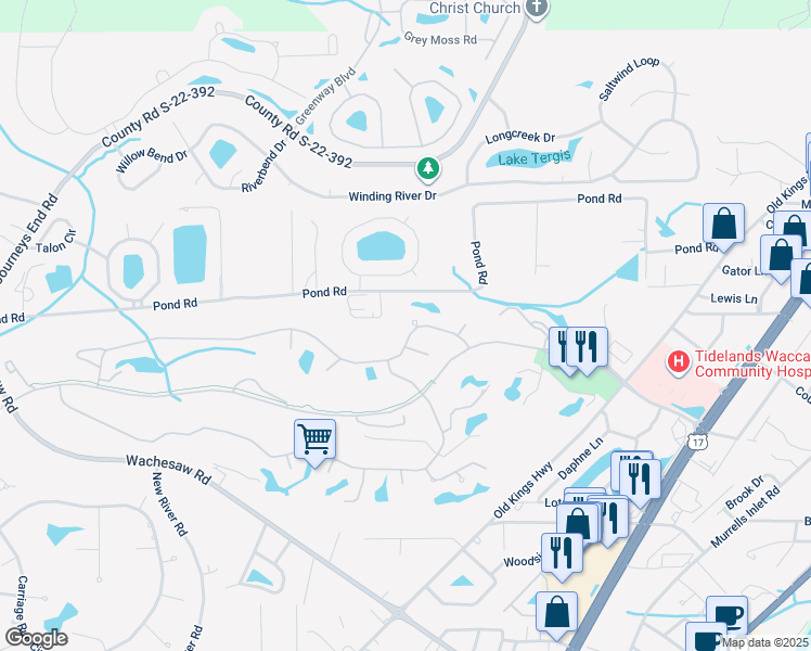 map of restaurants, bars, coffee shops, grocery stores, and more near 4482 Fringetree Drive in Murrells Inlet