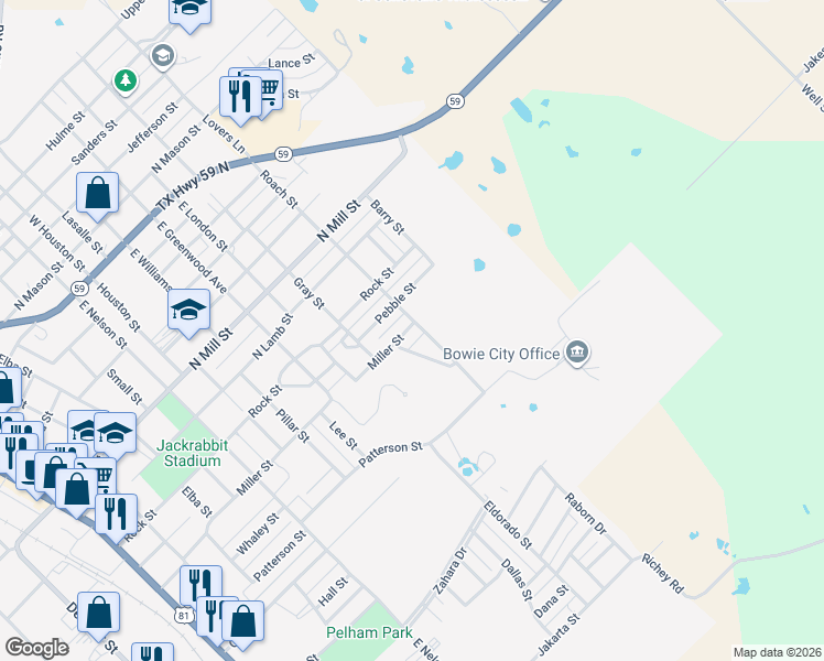 map of restaurants, bars, coffee shops, grocery stores, and more near 1211 Miller Street in Bowie