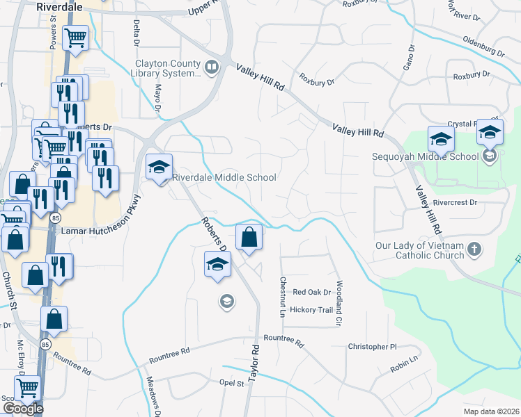 map of restaurants, bars, coffee shops, grocery stores, and more near 229 Brookview Drive in Riverdale